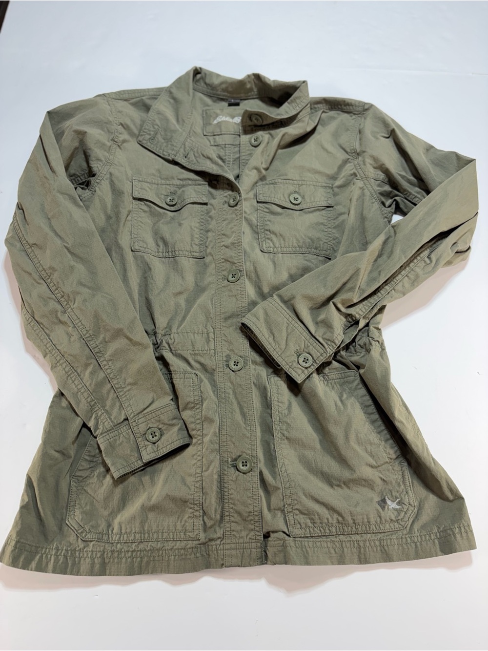 Eddie Bauer Travex Olive Sage Green Utility Safari Field Jacket Women's Size TL